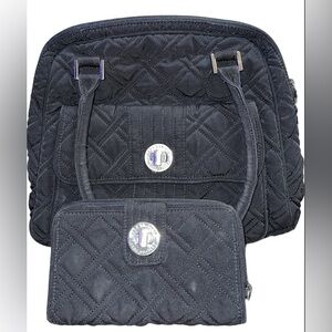 Vera Bradley Quilted Black Tote and Wallet Set